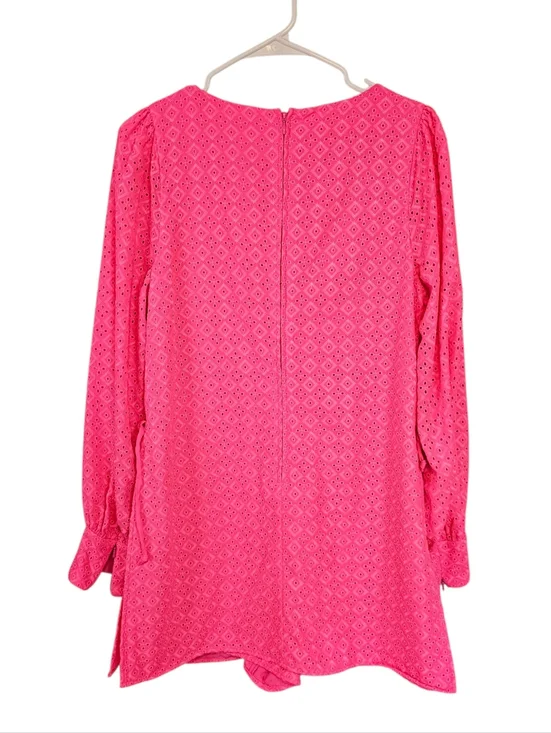 Lilly Pulitzer Aisha Romper Eyelet Hot Pink BarbieCore Bow Side Hidden Shorts - Picture 3 of 11